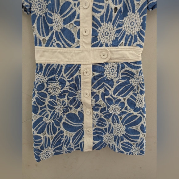Ramy Brooke Shannon Blue Eyelet Floral Mini Shirt Dress Size - Picture 7 of 10